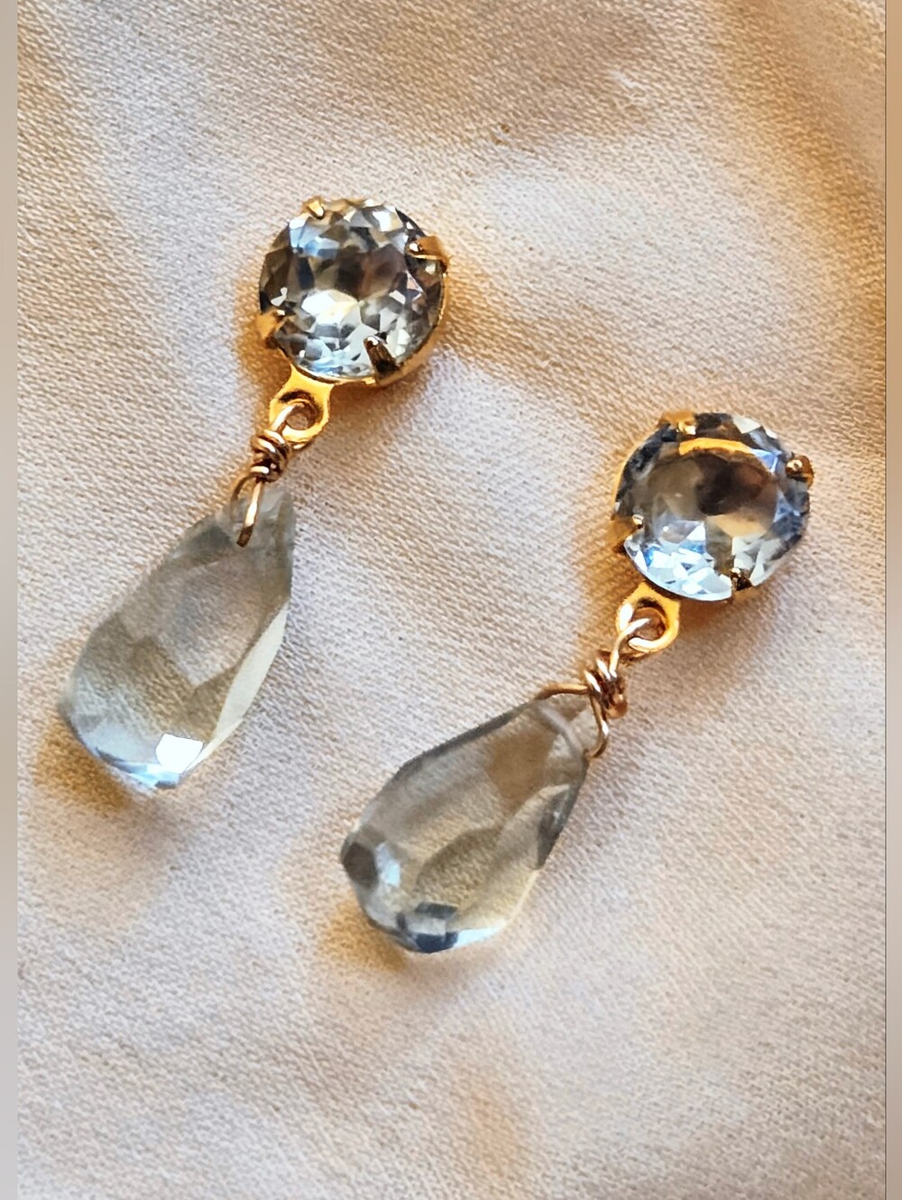3.4 Approx Total Ct. Natural Green Amethyst In Dainty Drop Gold Plated Earrings
